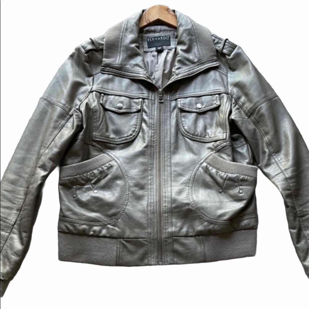 Bernardo Faux Leather Gray Moto Jacket